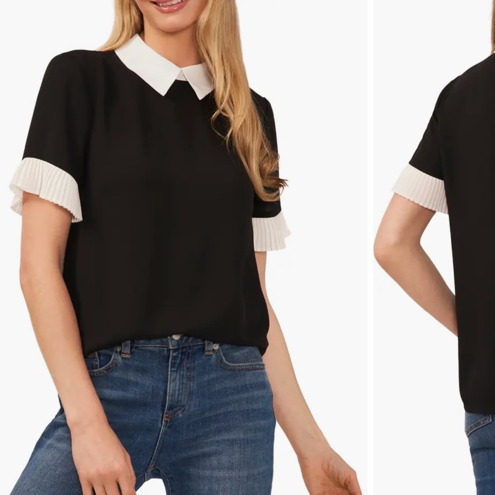 NWOT Pleat Sleeve Collared Crepe CeCe Blouse